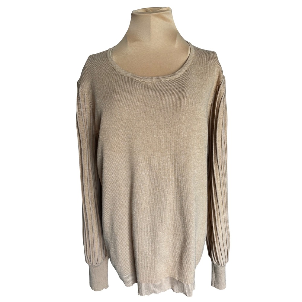 A.Z.I. New York XL Beige Knit Sweater Pleated Accordion Balloon Sleeve Bohemian
